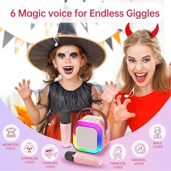 KIDS KARAOKE MACHINE WITH BLUETOOTH SPEAKER, WIRELESS MICROPHONE, PORTABLE DESIGN, PINK - Image 2